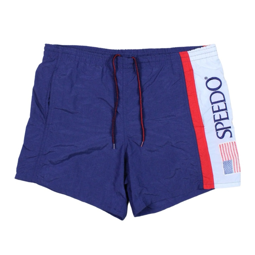 Vintage 90s Speedo USA Flag Red White & Blue Swim Trunks Nylon Shorts🇺🇸